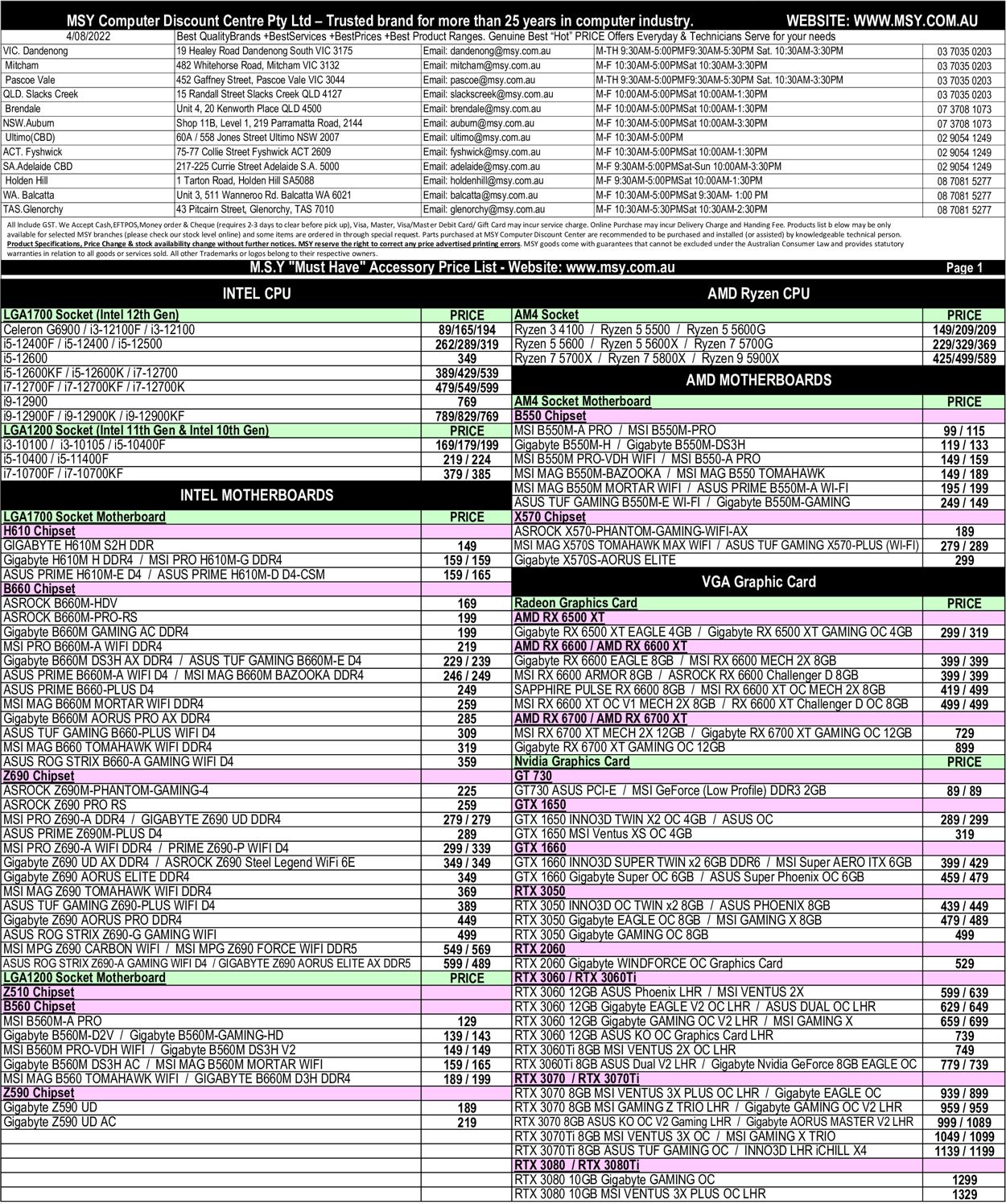 MSY Technology Catalogue from 04/08/2022