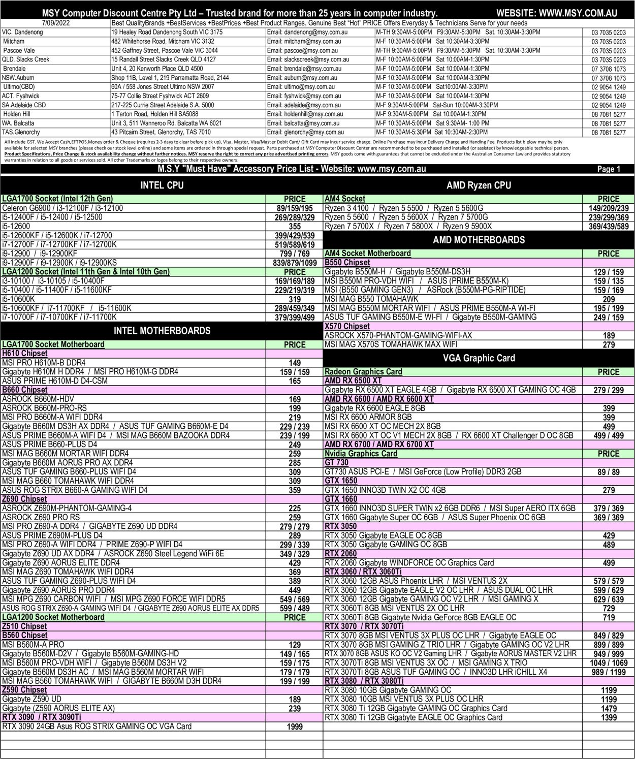 MSY Technology Catalogue from 07/09/2022