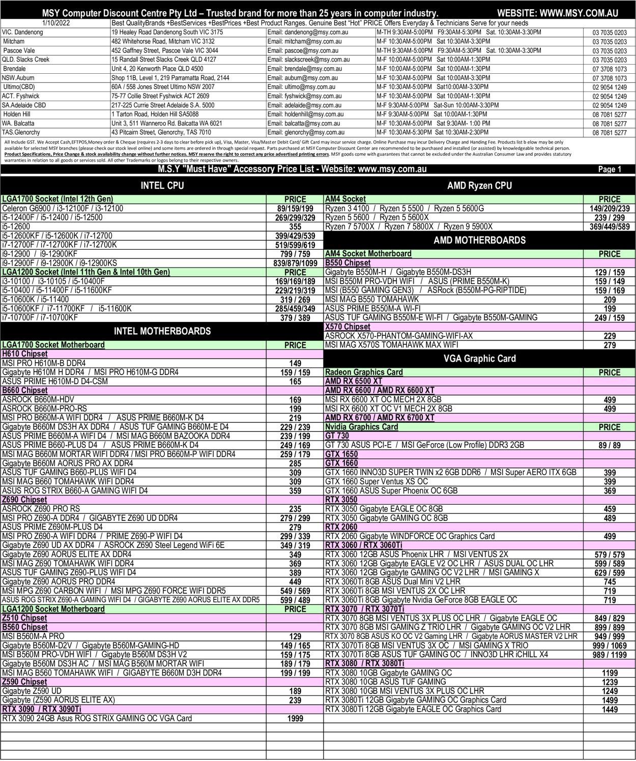 MSY Technology Catalogue from 01/10/2022