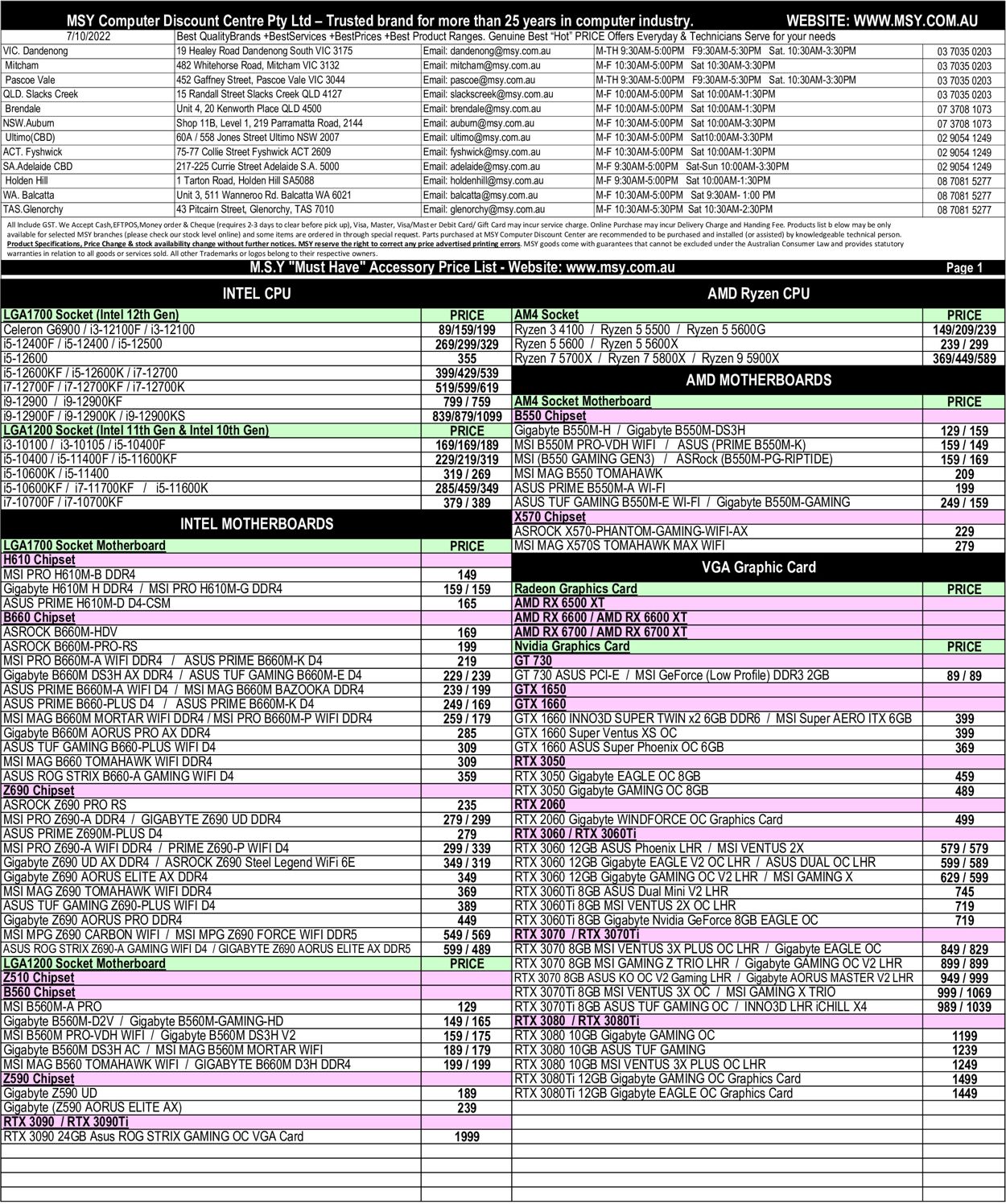 MSY Technology Catalogue from 07/10/2022