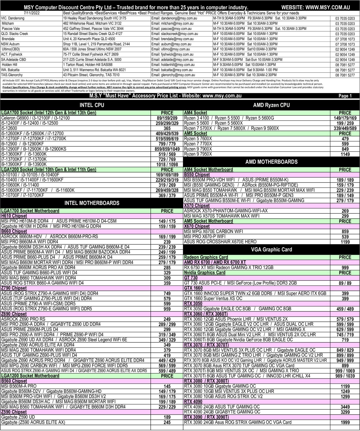 MSY Technology Catalogue from 07/11/2022