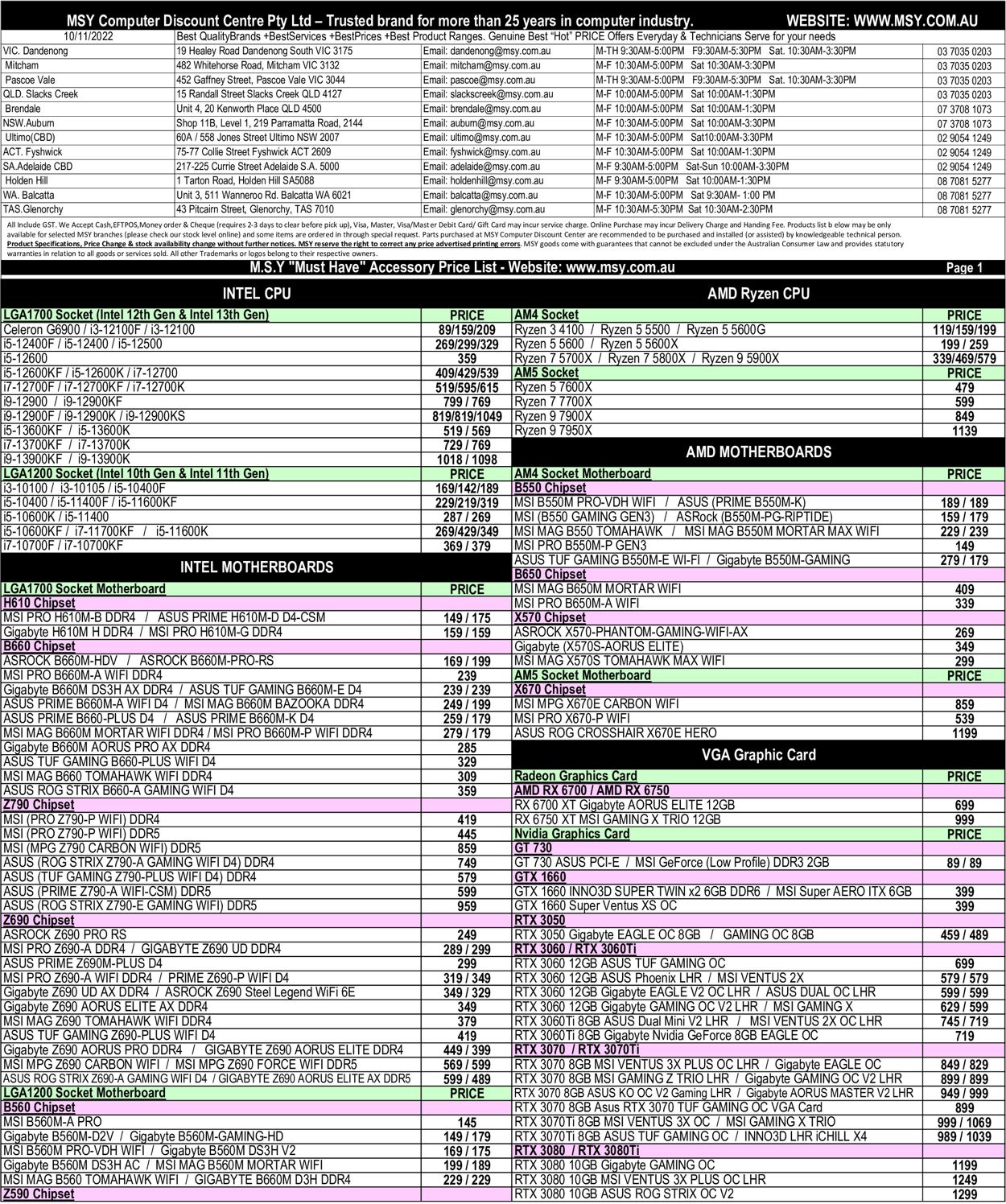 MSY Technology Catalogue from 10/11/2022