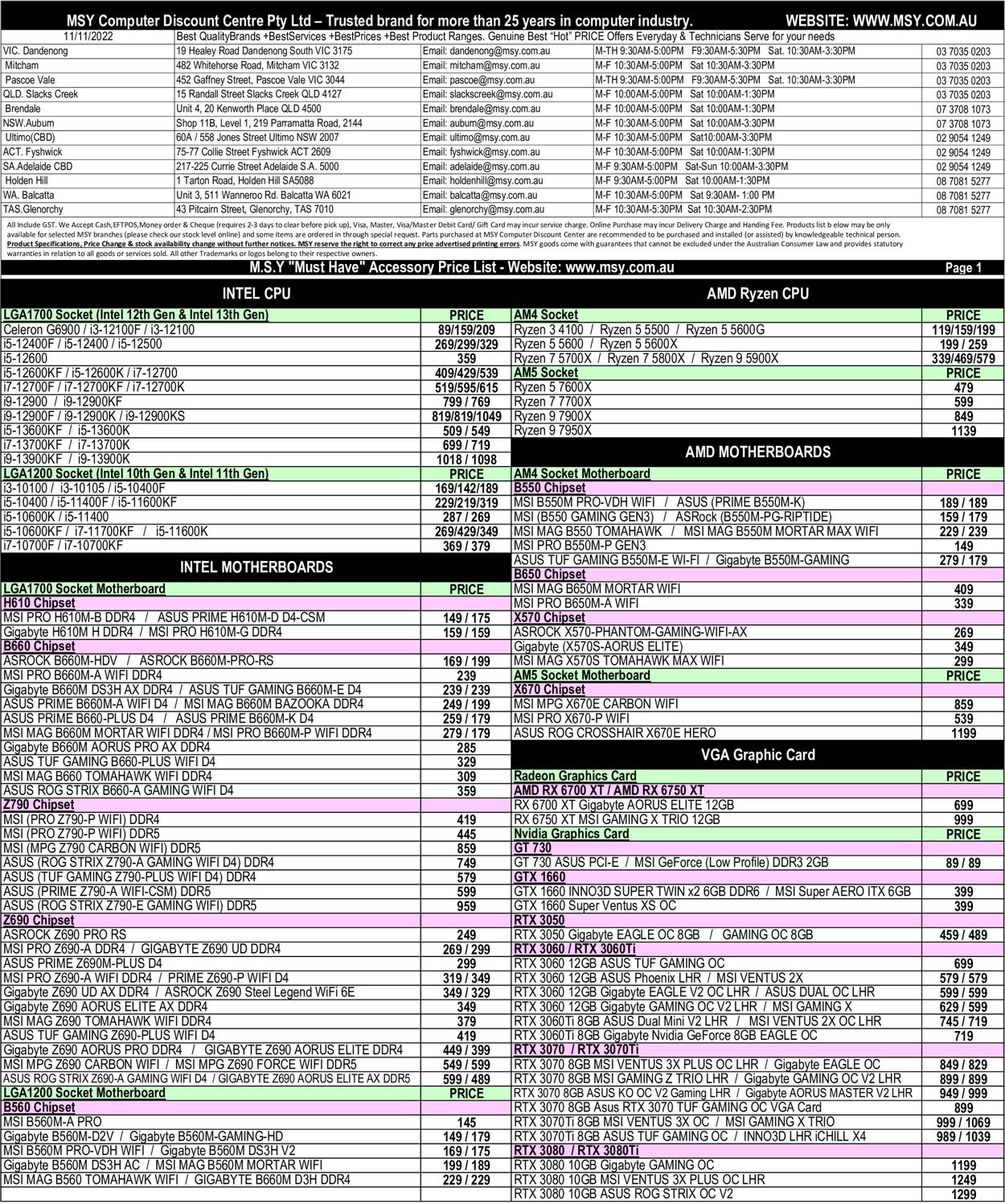 MSY Technology Catalogue from 11/11/2022