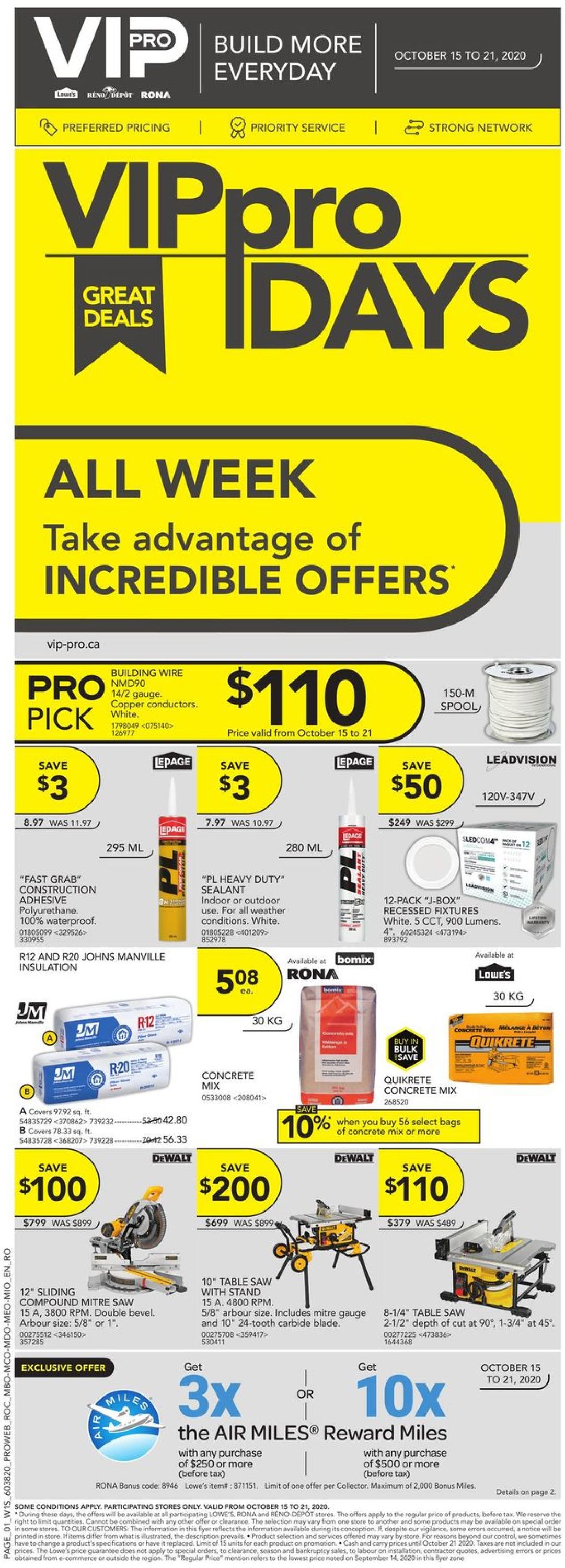 Lowes Flyer from 10/15/2020