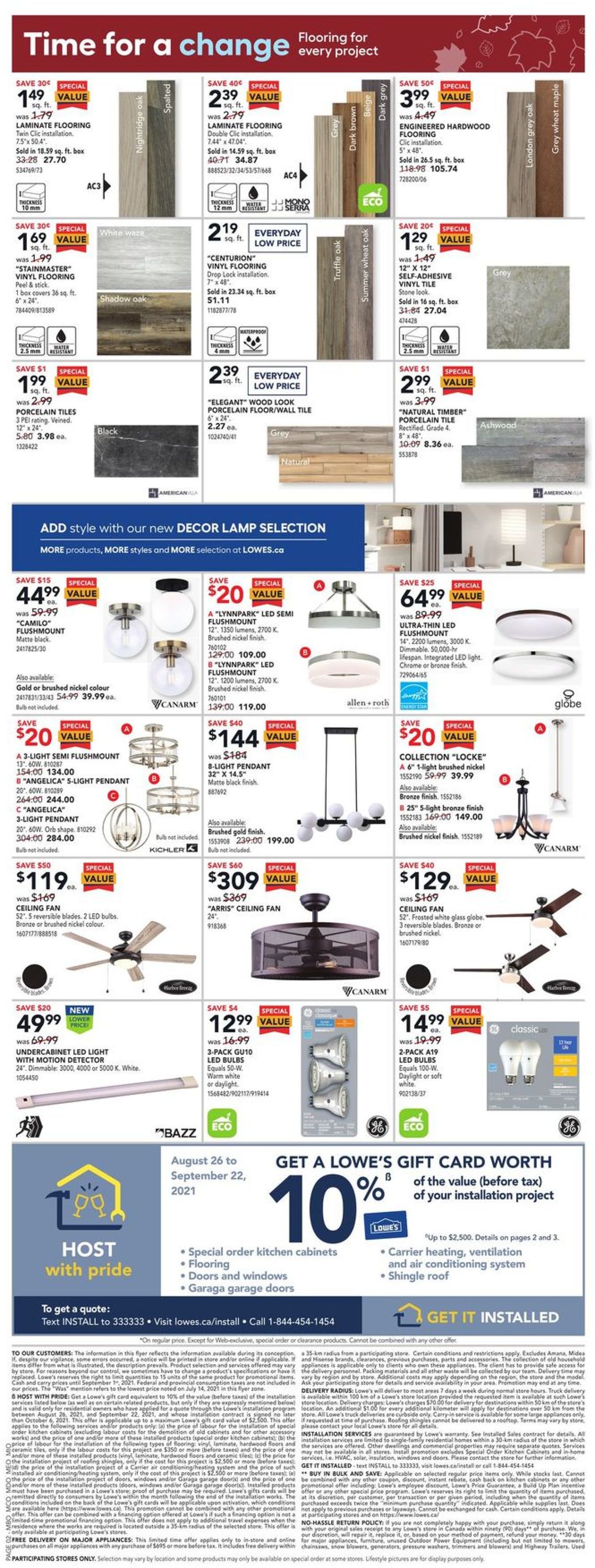 Lowes Flyer from 08/26/2021