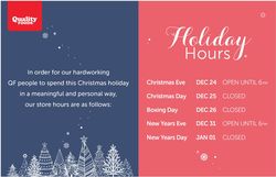 Catalogue Quality Foods- Holiday Hours 2020 from 12/21/2020
