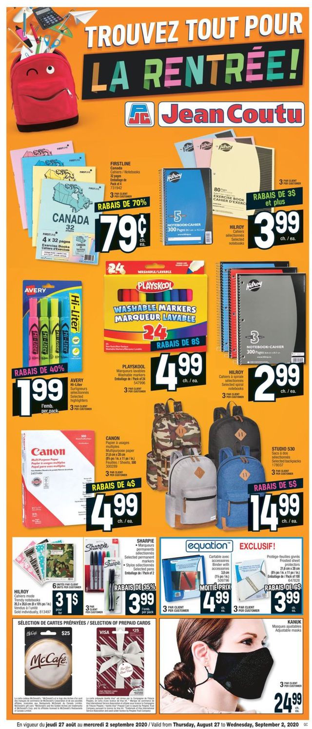 Jean Coutu Flyer from 08/27/2020