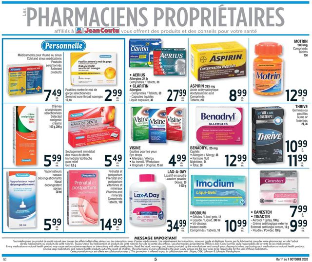 Jean Coutu Flyer from 10/01/2020