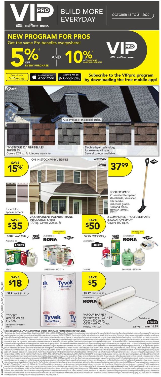 Lowes Flyer from 10/15/2020