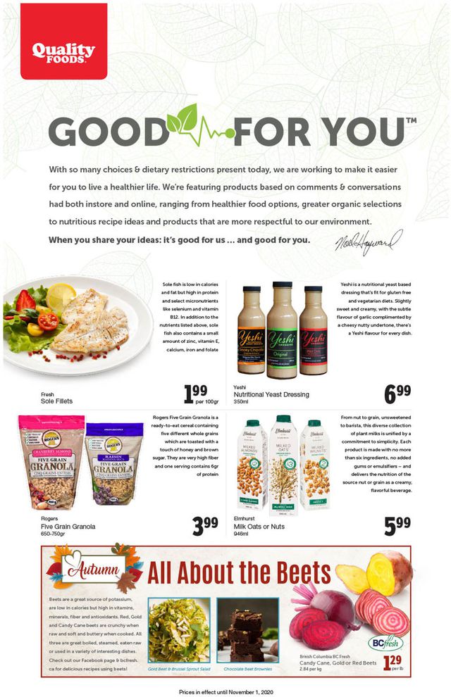 Quality Foods Flyer from 10/26/2020