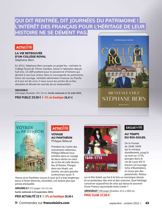 France Loisirs Catalogue du 01.09.2022