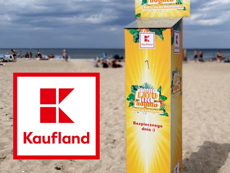 Kaufland - stacja do dezynfekcji rąk na plaży, koronawirus wciąż groźny