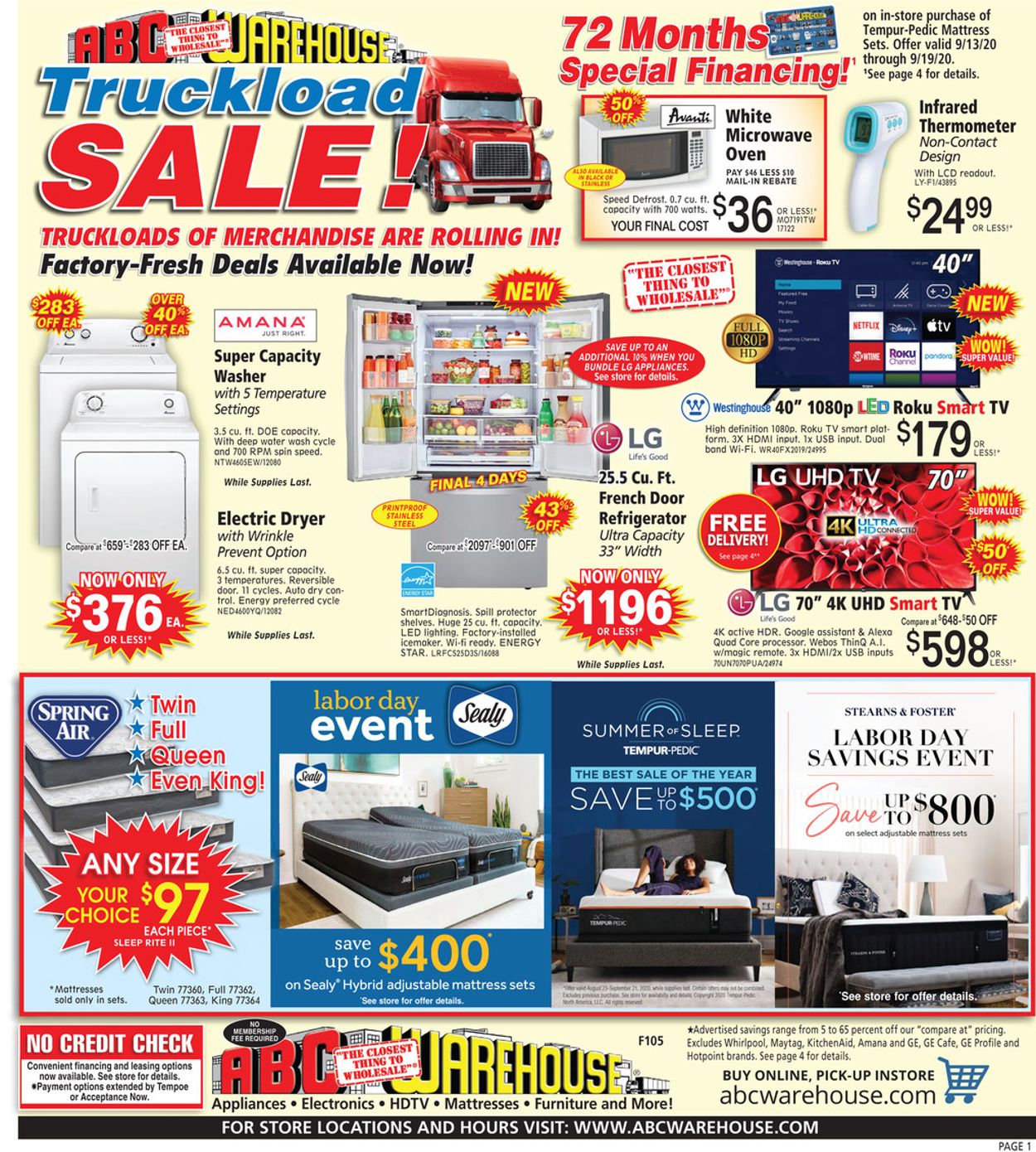 ABC Warehouse Ad from 09/13/2020