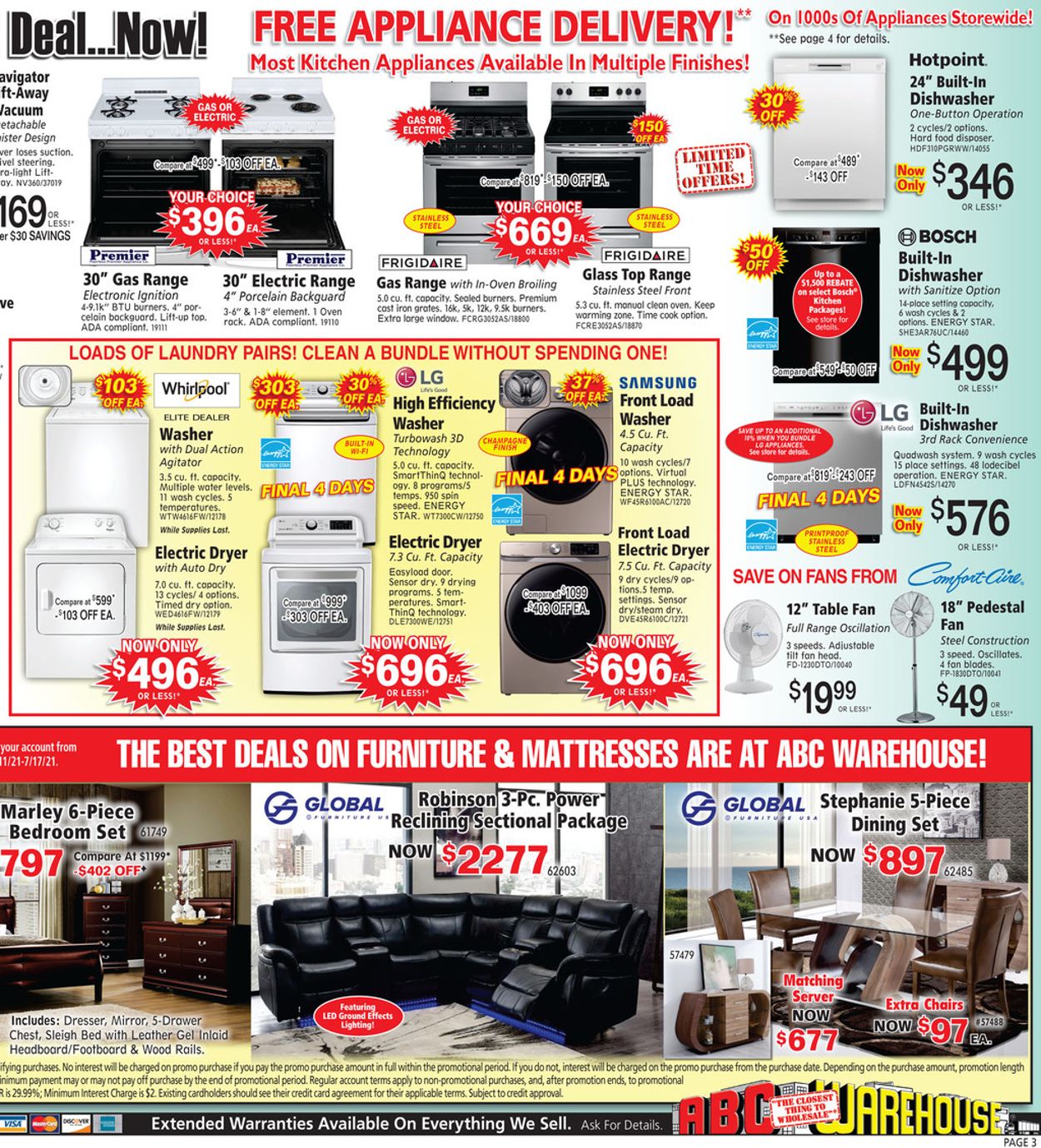 ABC Warehouse Ad from 07/11/2021