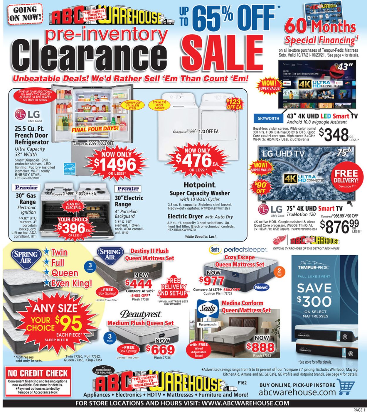 ABC Warehouse Ad from 10/17/2021