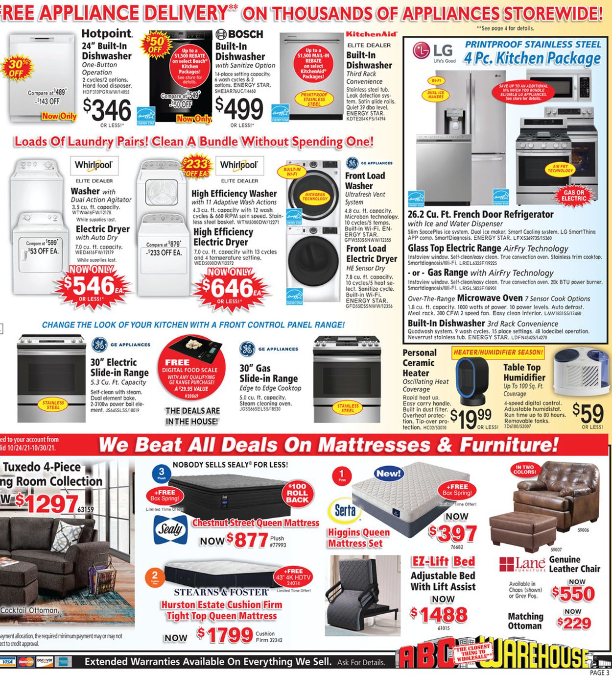 ABC Warehouse Ad from 10/24/2021