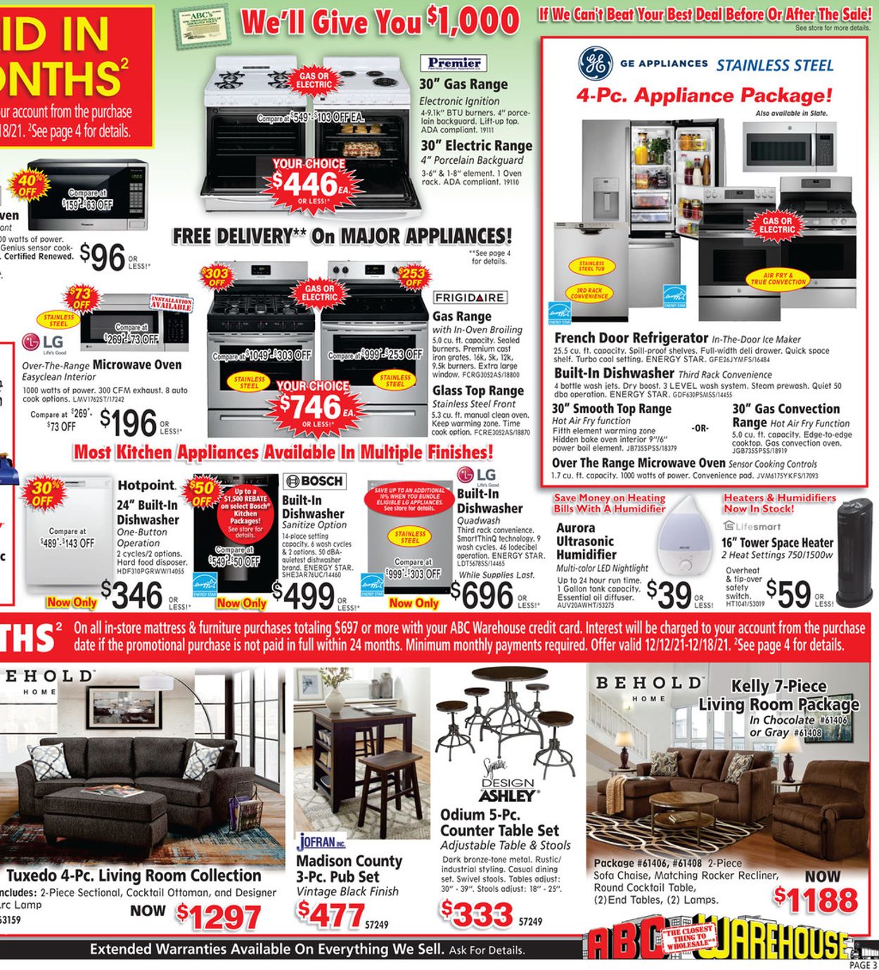 ABC Warehouse Ad from 12/12/2021