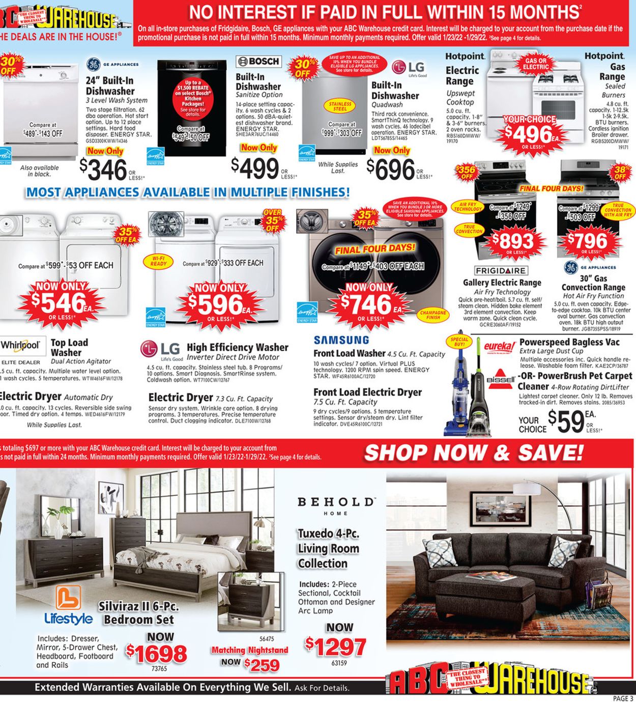 ABC Warehouse Ad from 01/23/2022