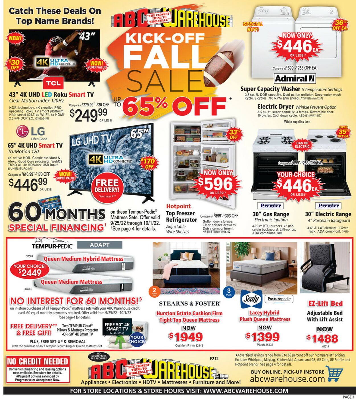 ABC Warehouse Ad from 09/25/2022