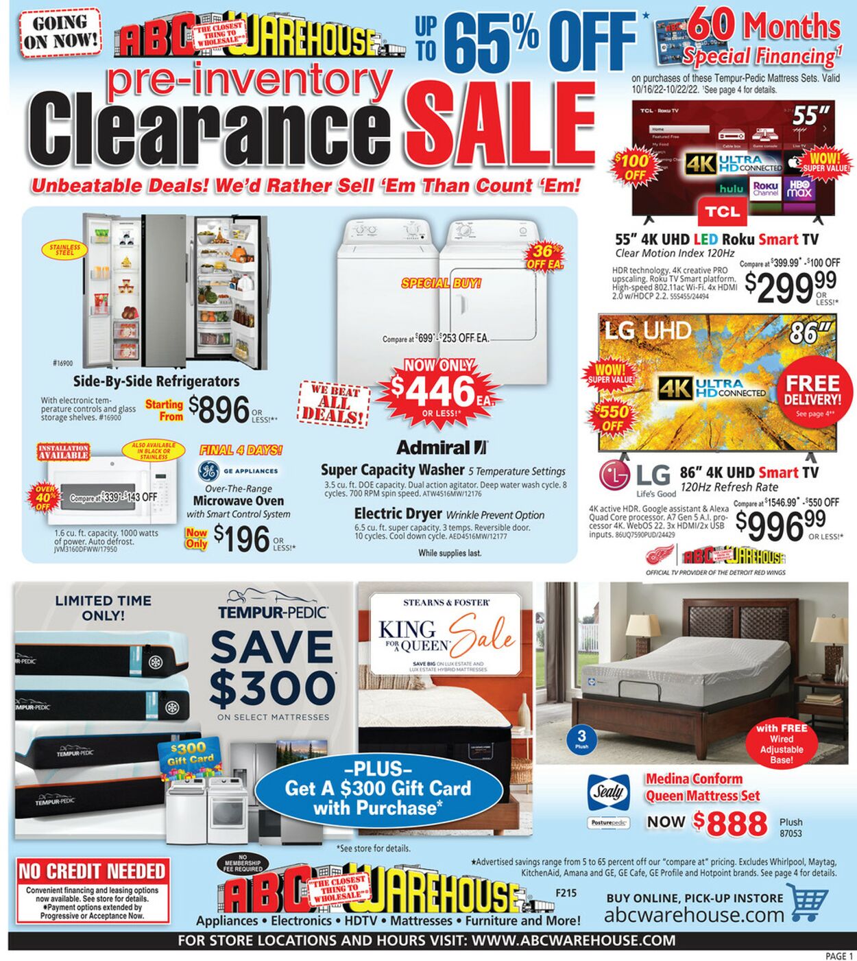 ABC Warehouse Ad from 10/16/2022