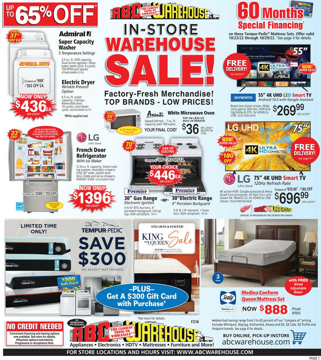 ABC Warehouse Ad from 10/23/2022