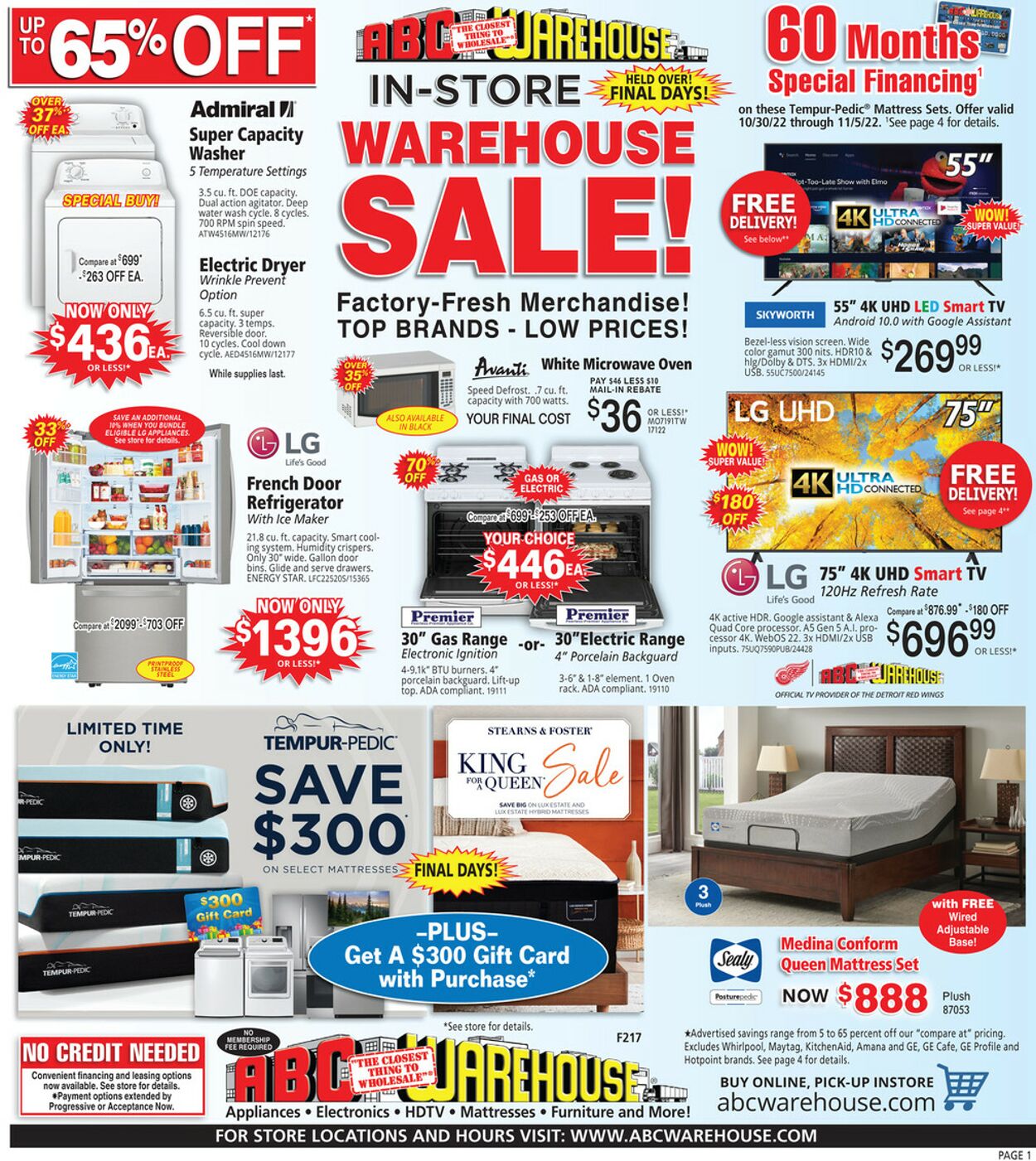 ABC Warehouse Ad from 10/30/2022