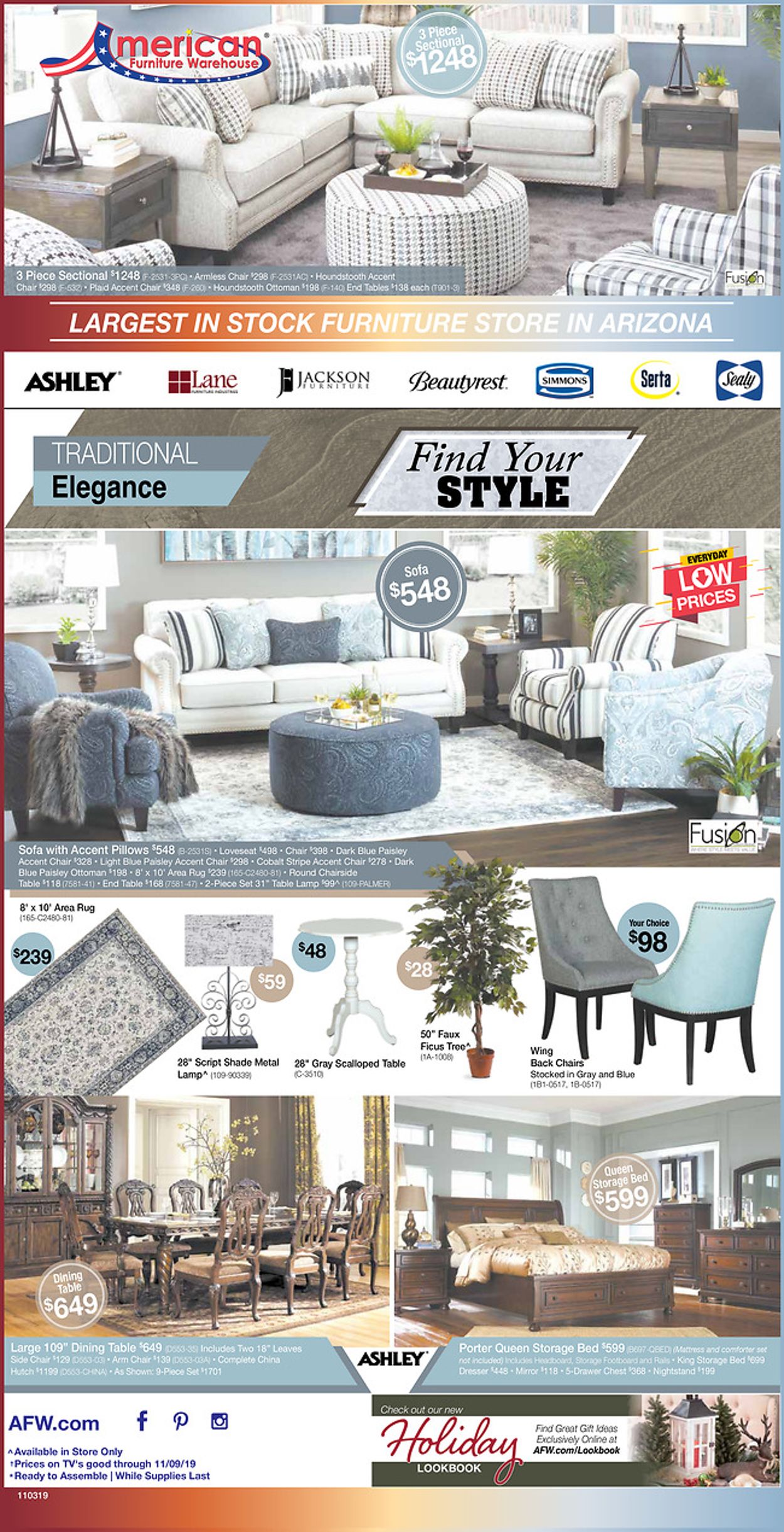 American Furniture Warehouse Ad from 10/30/2019