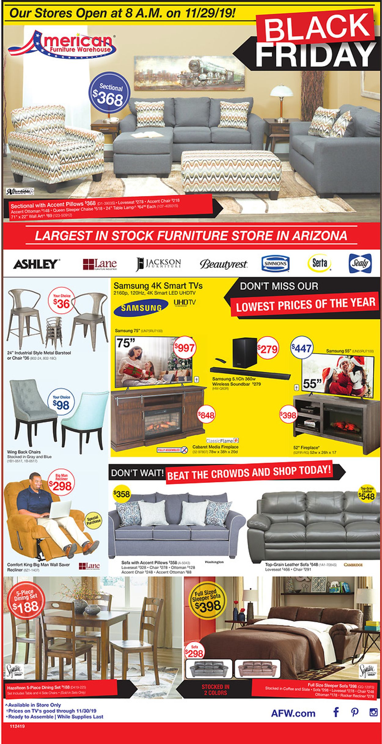 American Furniture Warehouse Ad from 11/13/2019
