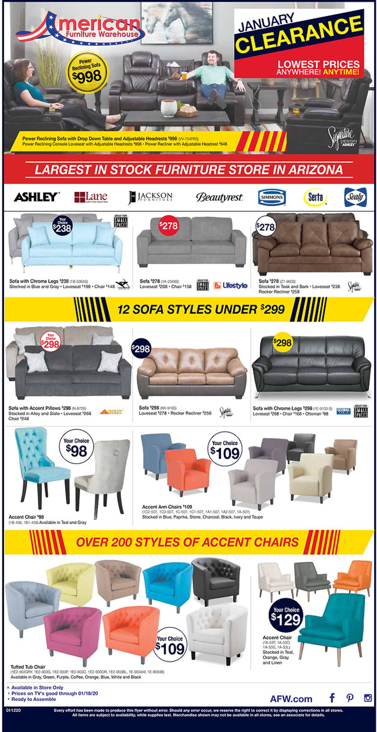 American Furniture Warehouse Ad from 01/13/2020
