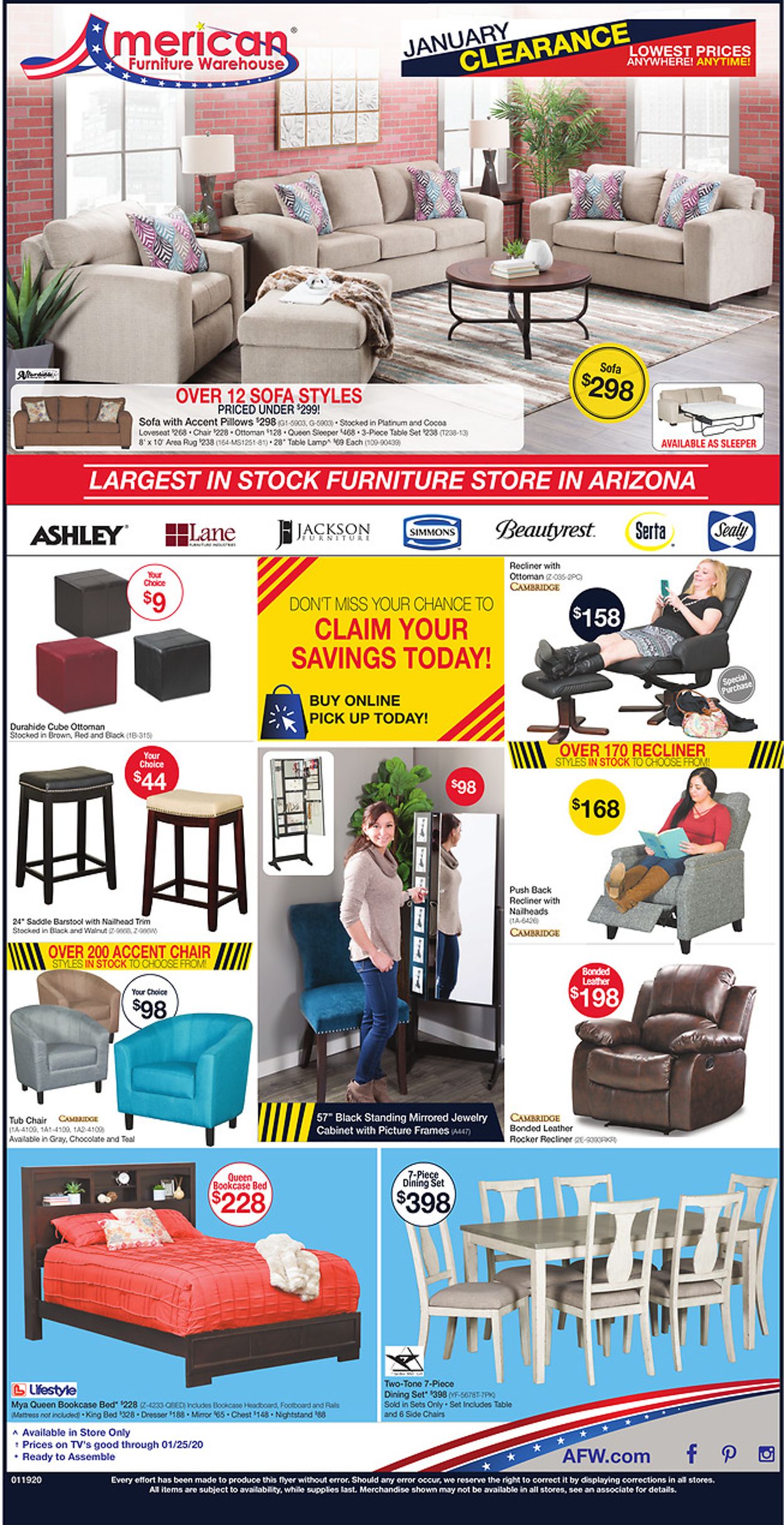 American Furniture Warehouse Ad from 01/20/2020