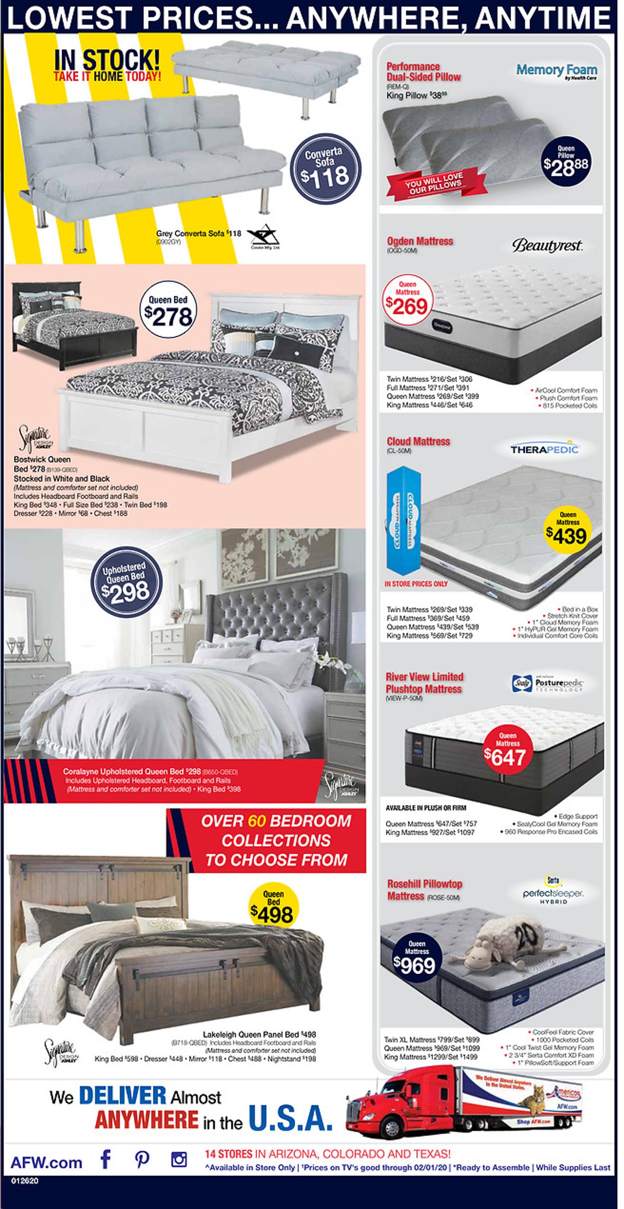 American Furniture Warehouse Ad from 01/27/2020