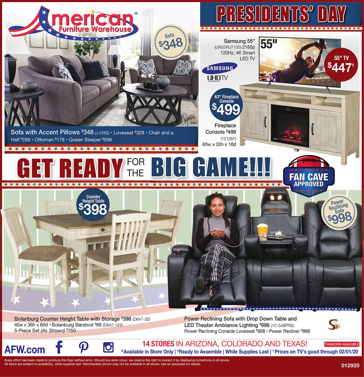 American Furniture Warehouse Ad from 01/30/2020