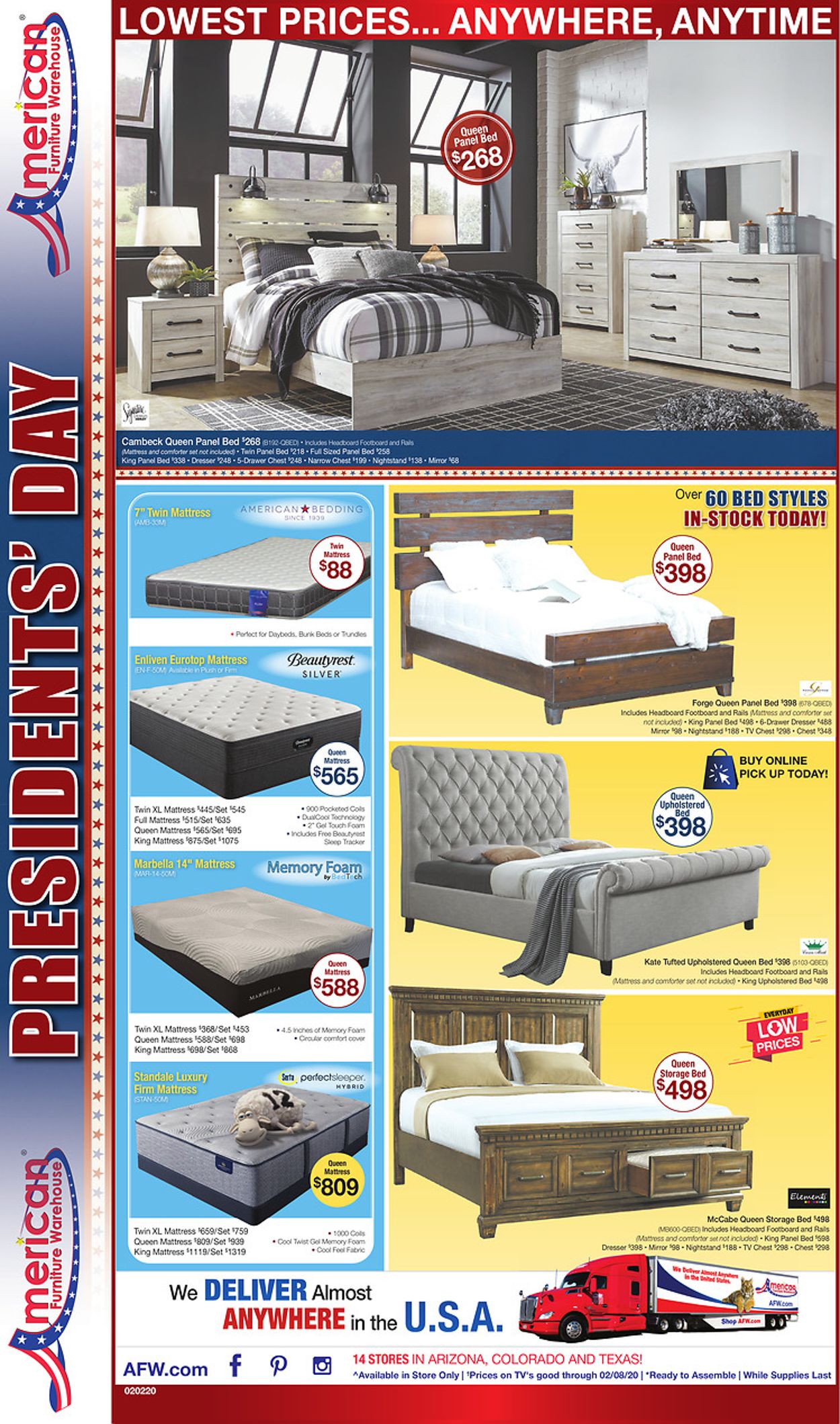 American Furniture Warehouse Ad from 02/03/2020