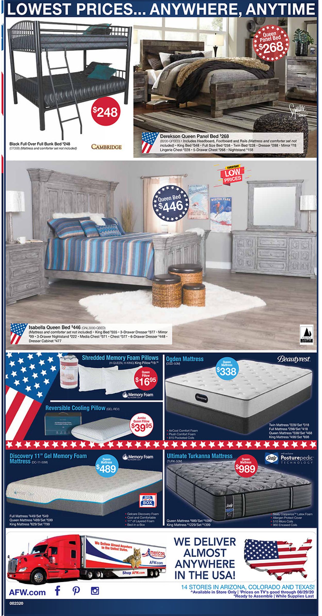 American Furniture Warehouse Ad from 08/24/2020