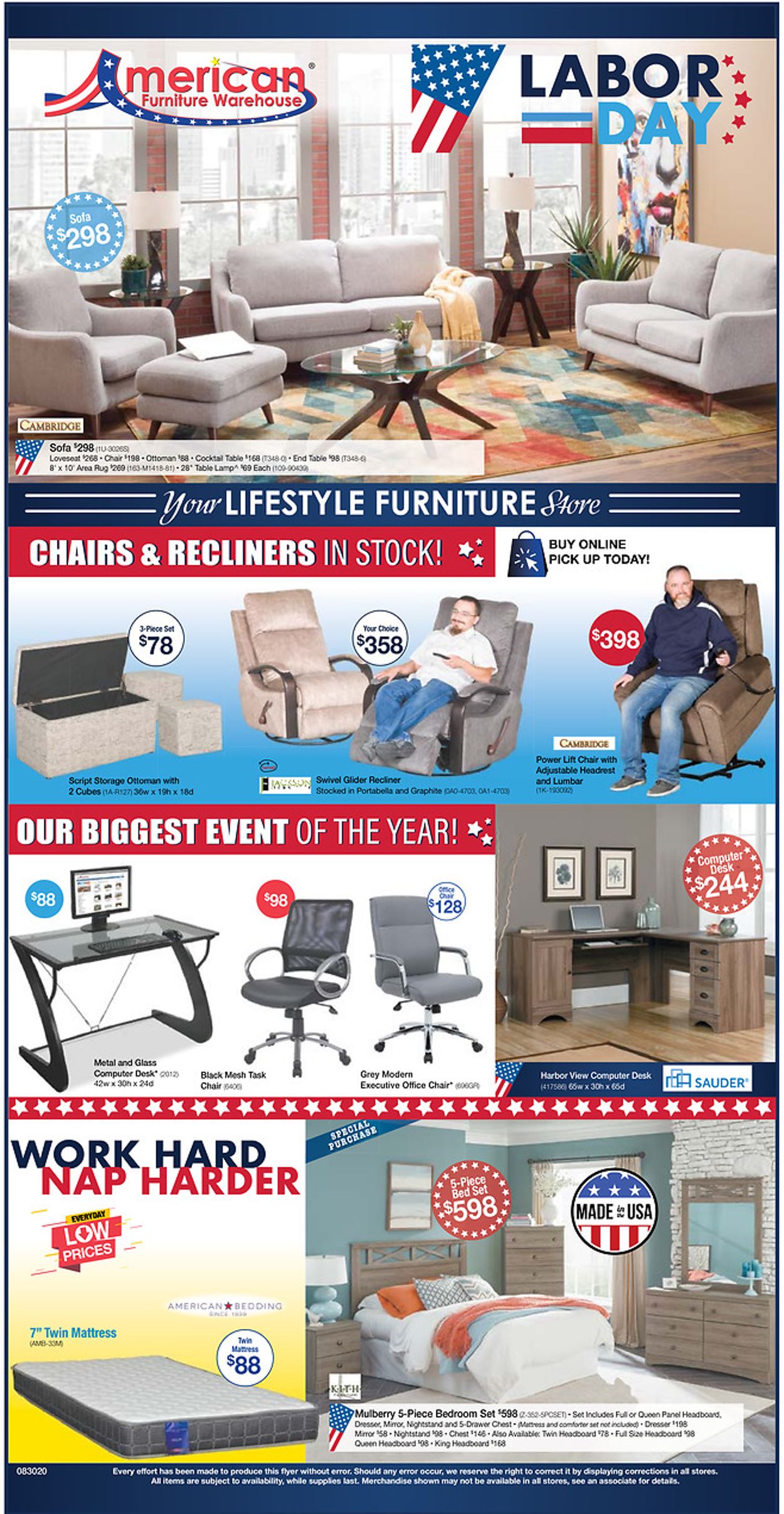 American Furniture Warehouse Ad from 08/31/2020