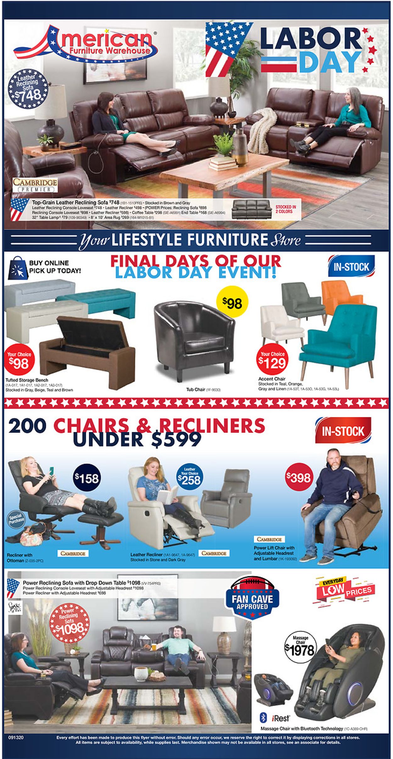 American Furniture Warehouse Ad from 08/19/2020