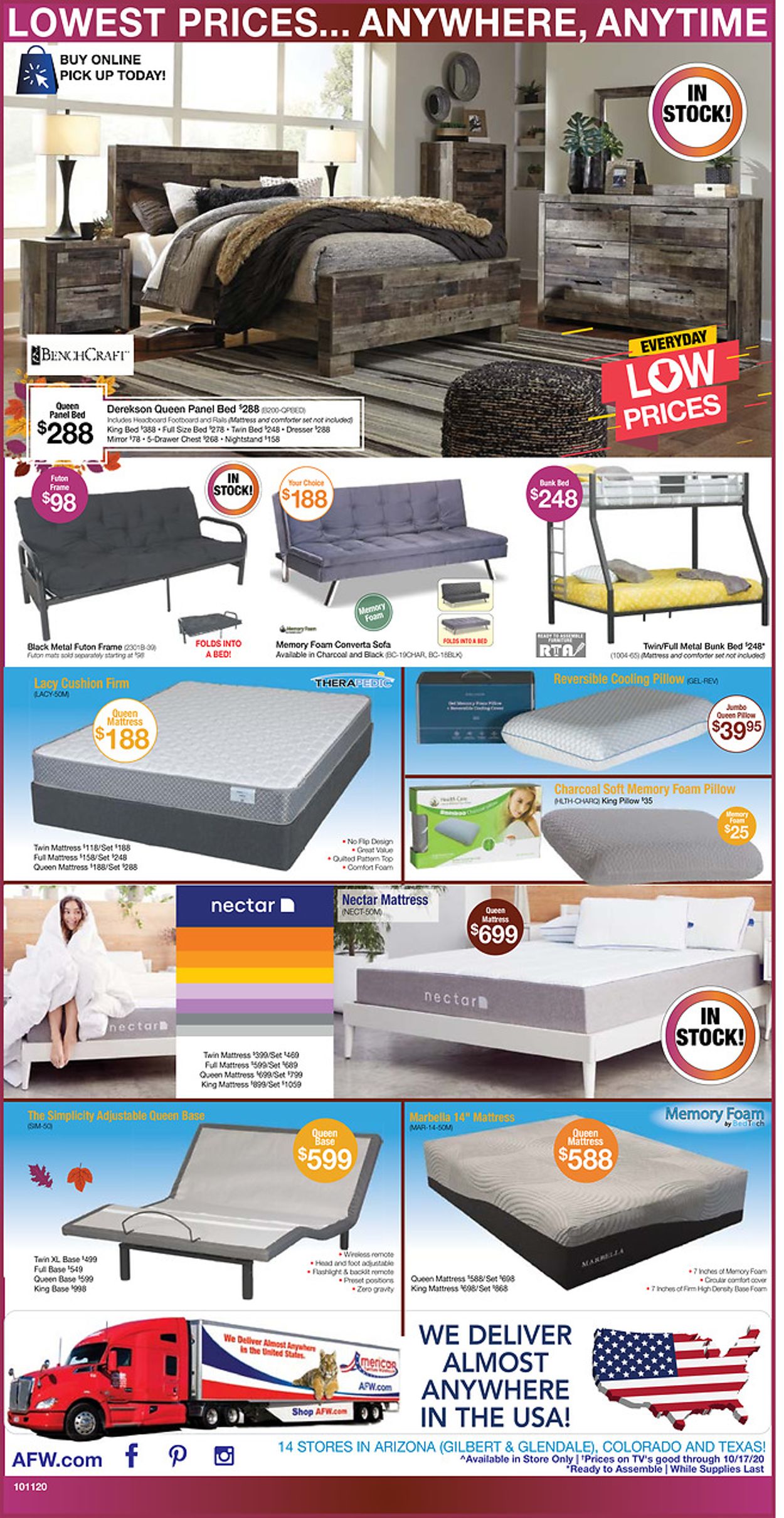 American Furniture Warehouse Ad from 10/12/2020