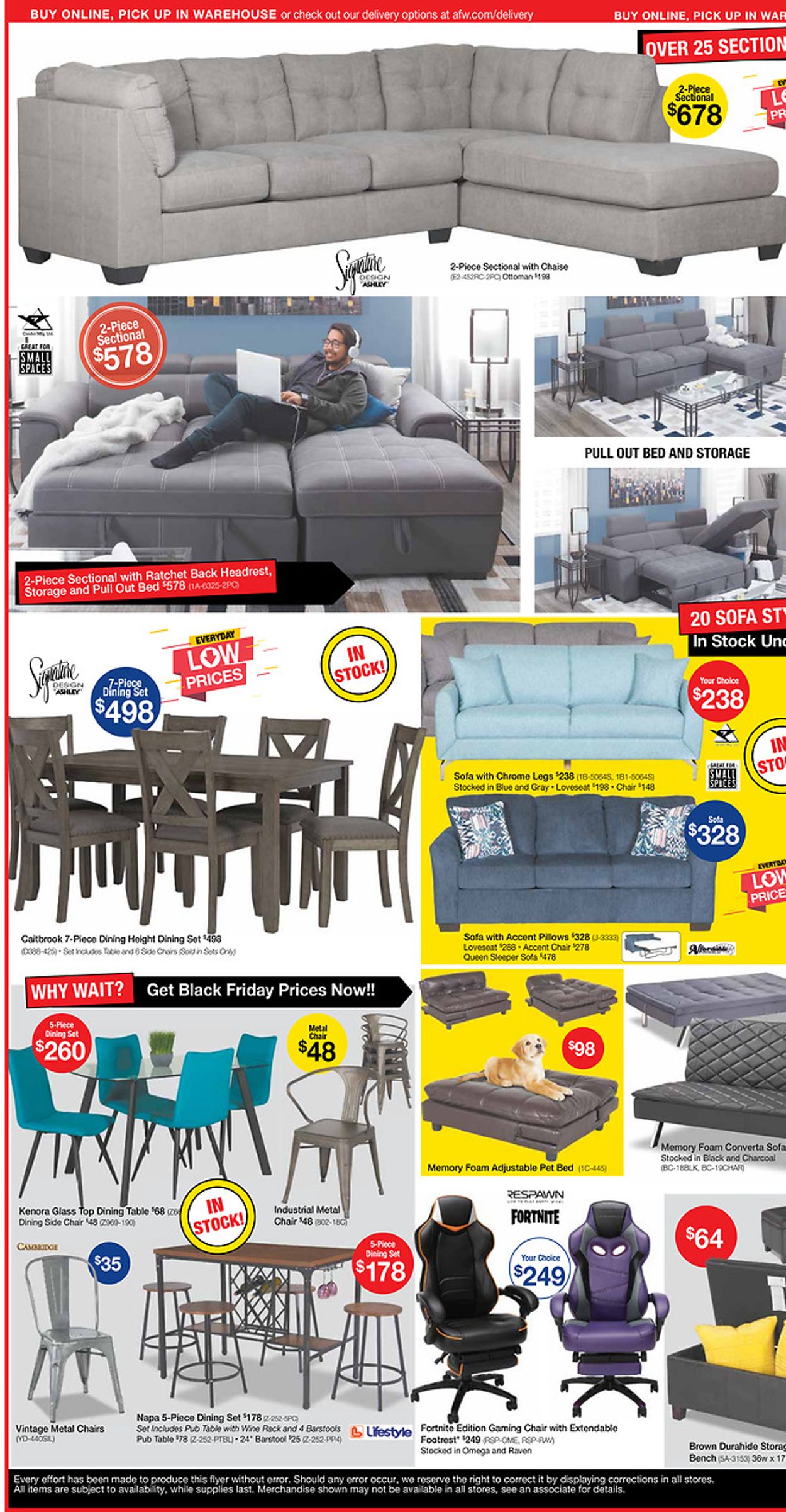 American Furniture Warehouse Ad from 10/28/2020