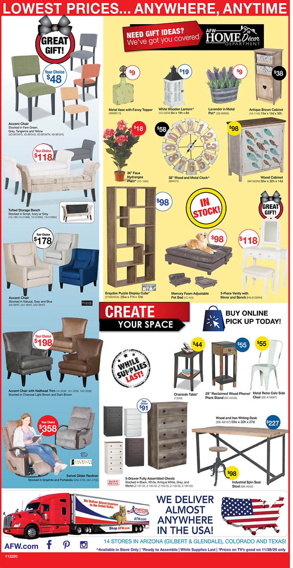 American Furniture Warehouse Ad from 11/23/2020