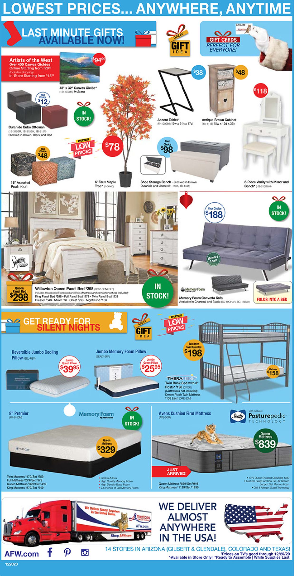 American Furniture Warehouse Ad from 12/21/2020