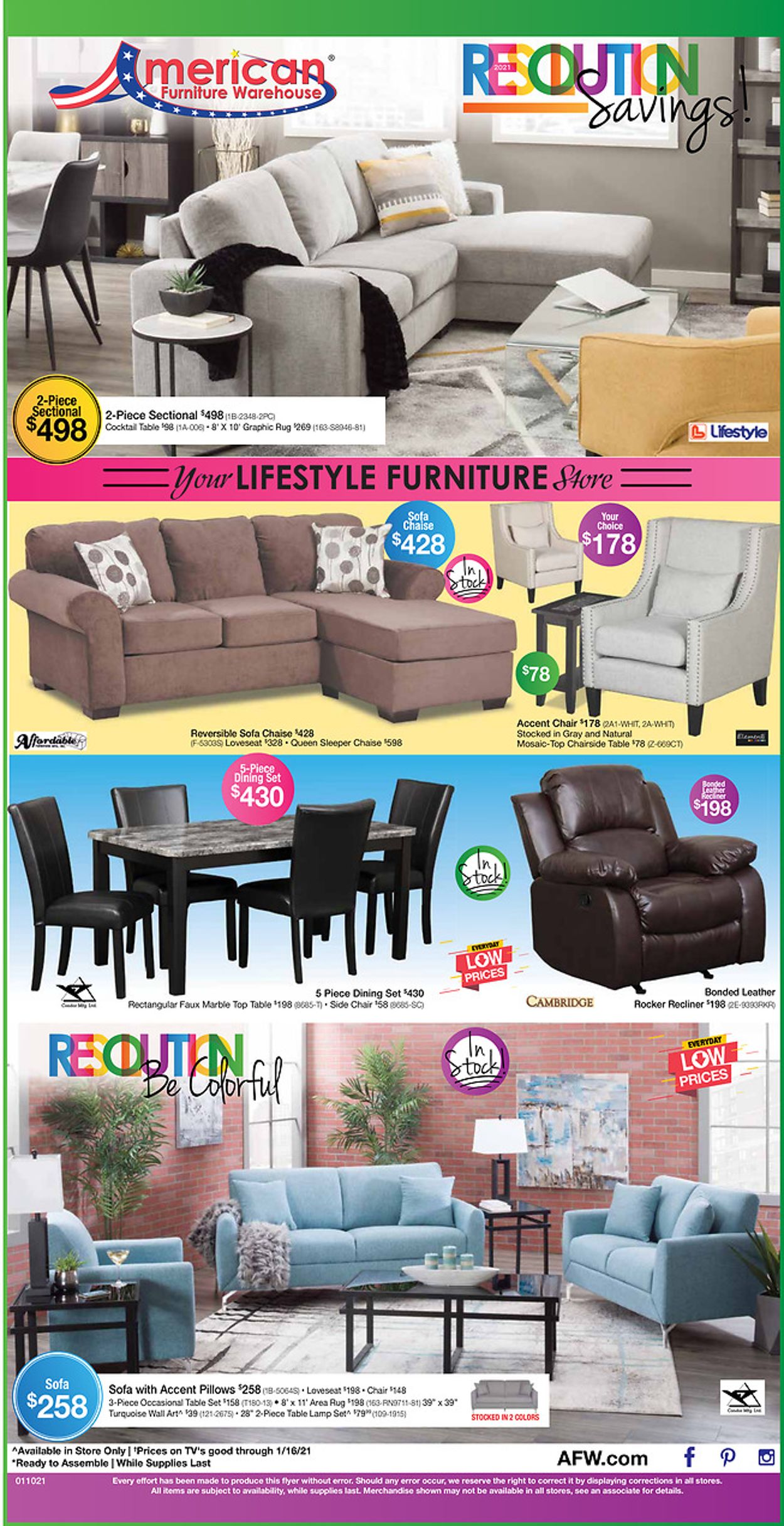 American Furniture Warehouse Ad from 01/05/2021