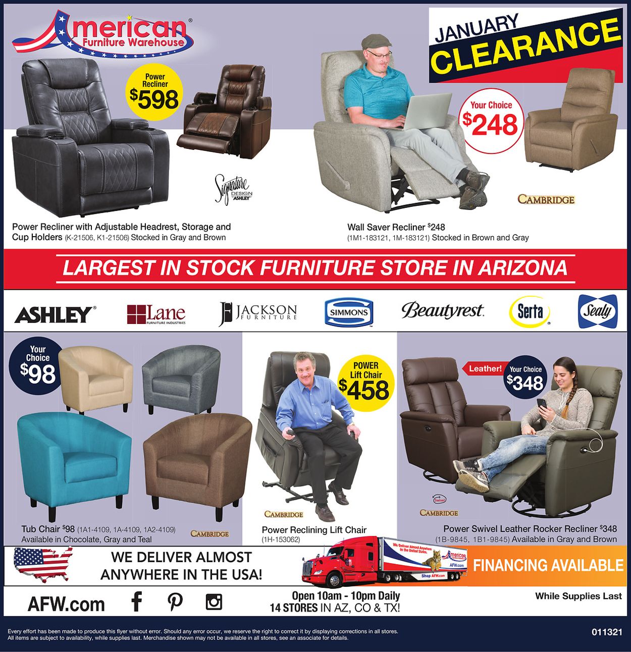 American Furniture Warehouse Ad from 01/14/2021