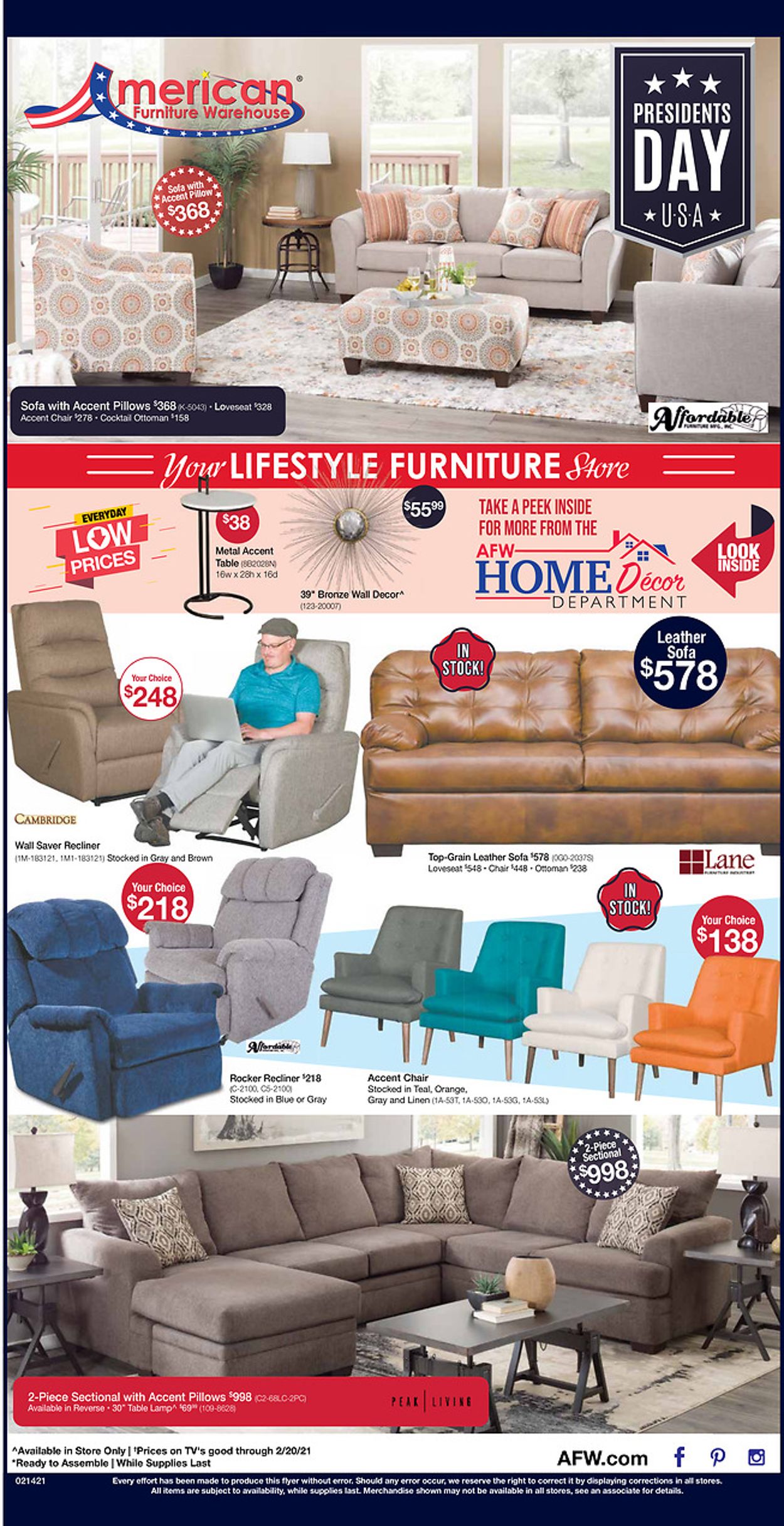 American Furniture Warehouse Ad from 02/15/2021