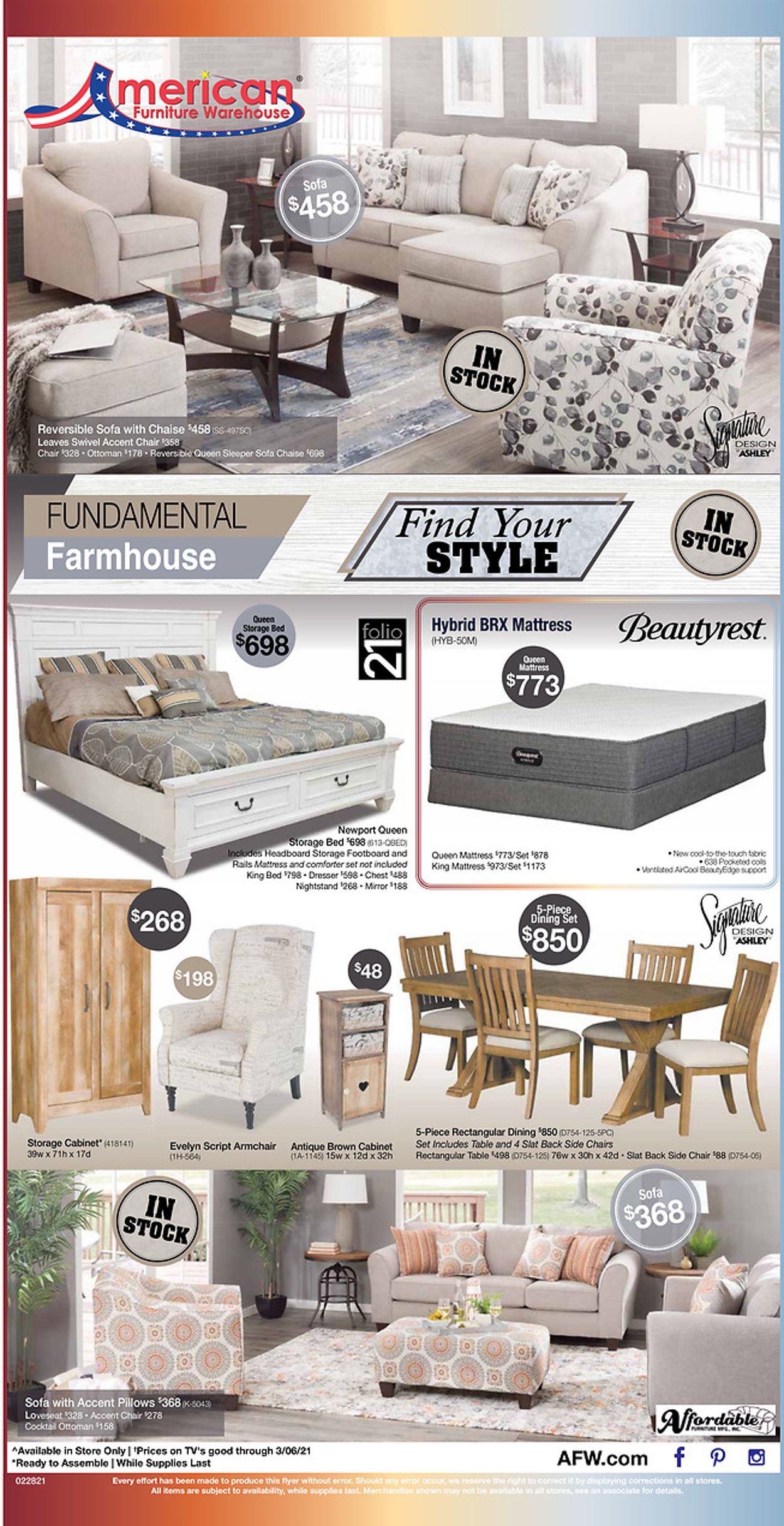 American Furniture Warehouse Ad from 03/01/2021
