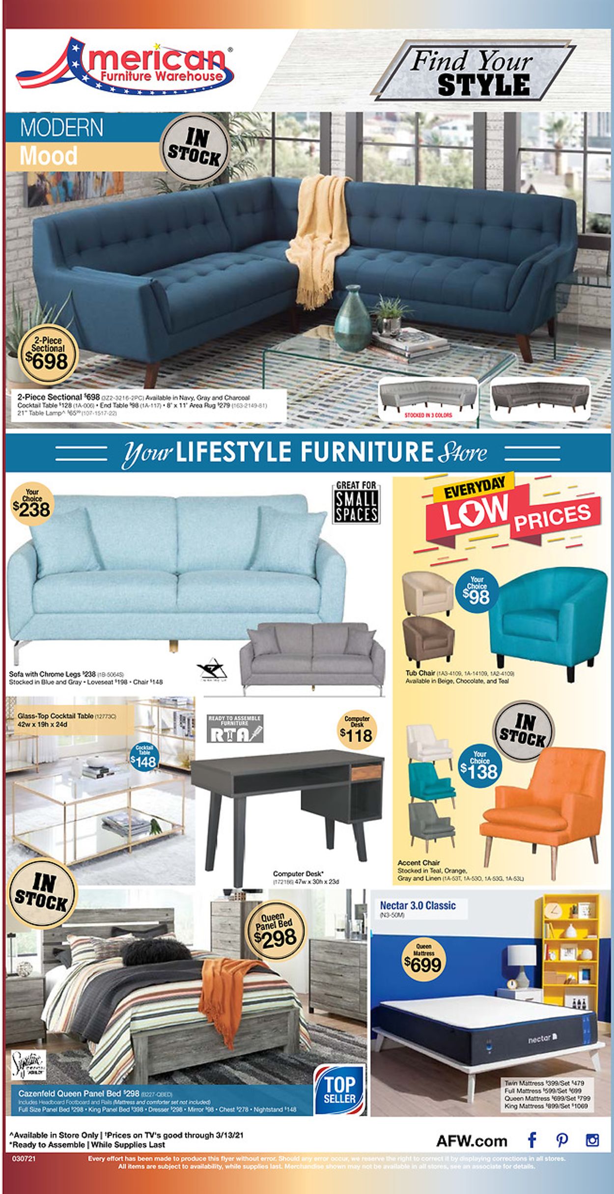 American Furniture Warehouse Ad from 03/07/2021