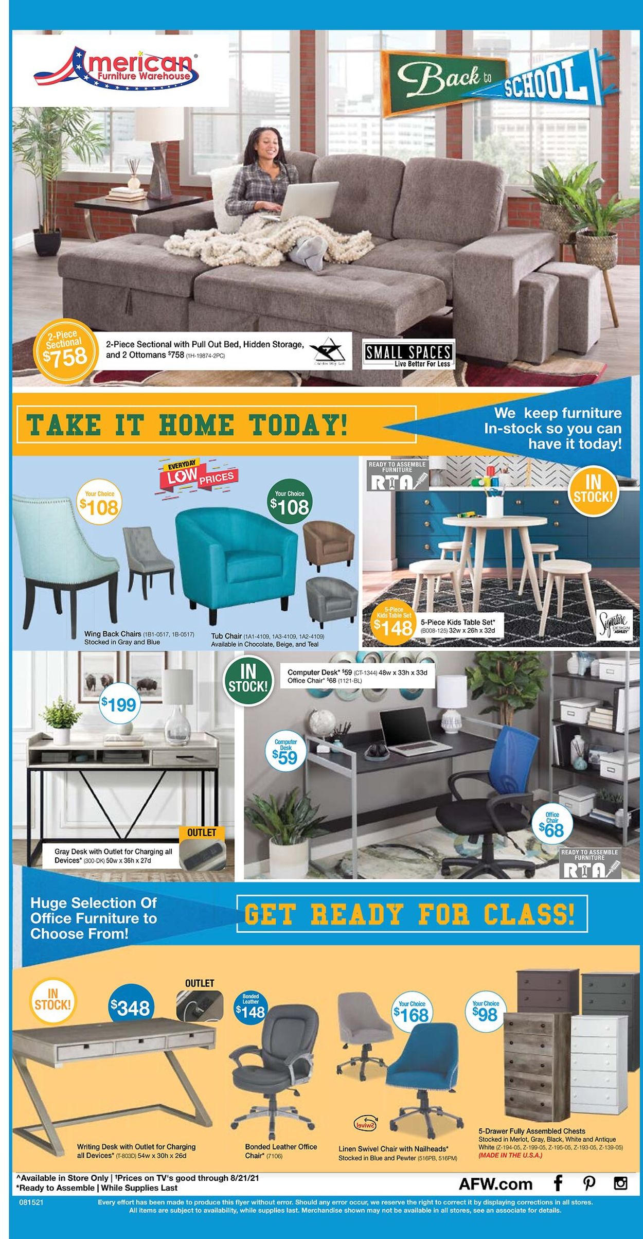 American Furniture Warehouse Ad from 08/16/2021