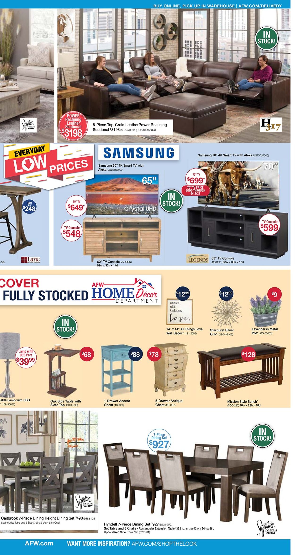 American Furniture Warehouse Ad from 08/30/2021