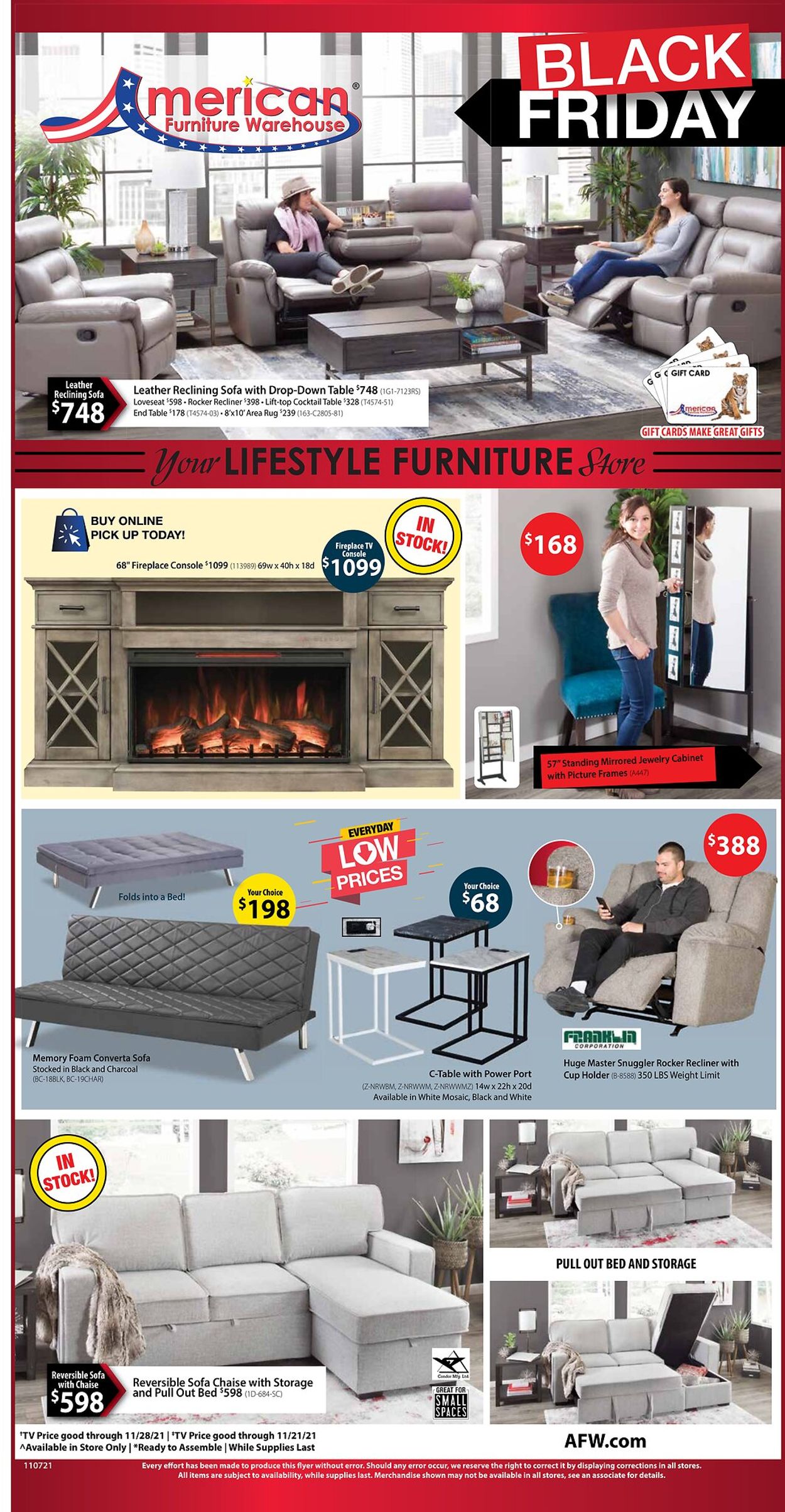 American Furniture Warehouse Ad from 11/08/2021