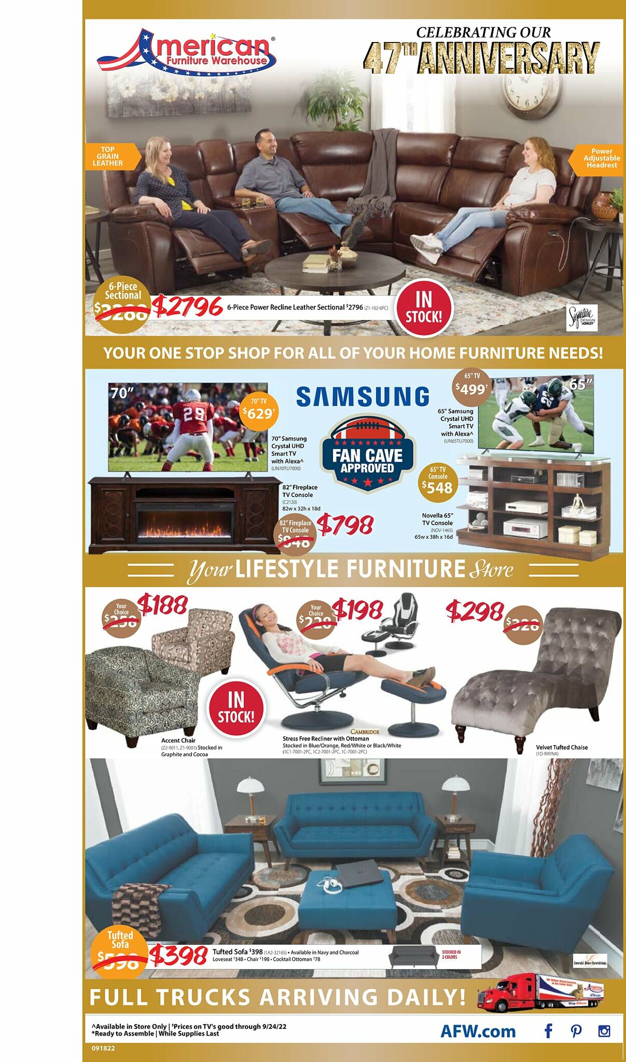 American Furniture Warehouse Ad from 09/18/2022