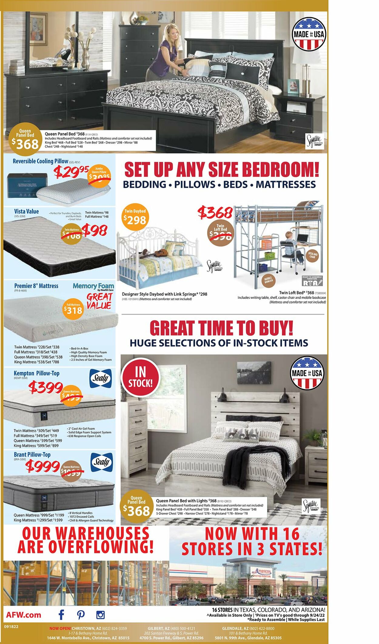 American Furniture Warehouse Ad from 09/18/2022